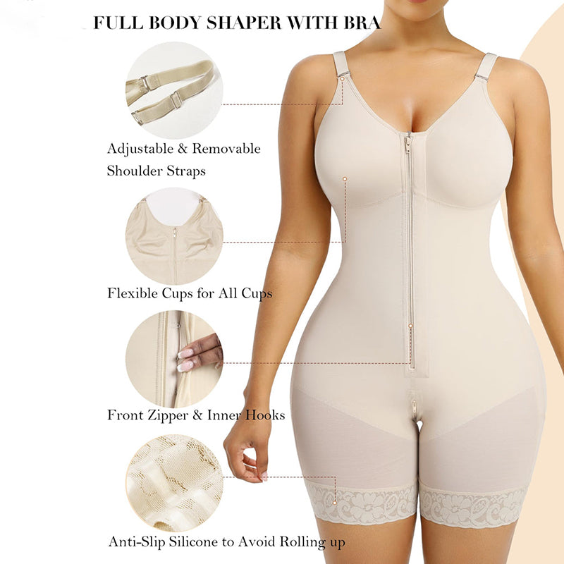 Fajas Colombianas shapewear  Tummy Control Butt Lifter Shaper with Zipper Crotch detachable shoulder strap