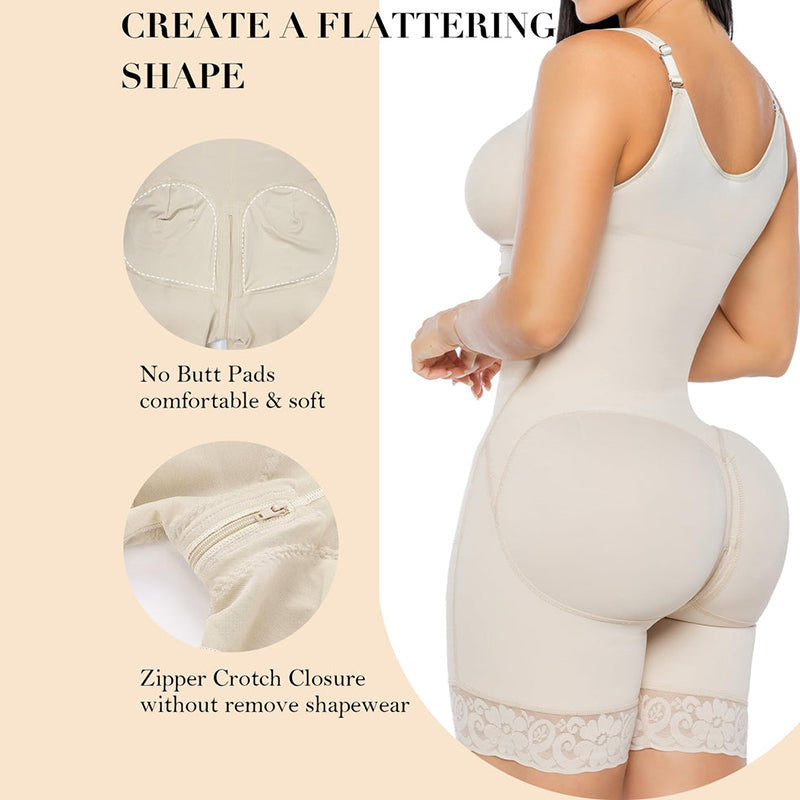 Fajas Colombianas shapewear  Tummy Control Butt Lifter Shaper with Zipper Crotch detachable shoulder strap