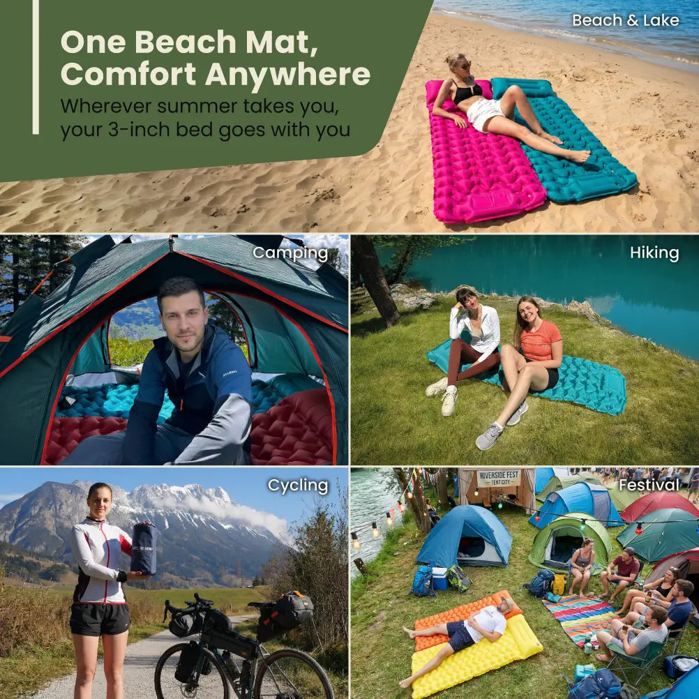 Inflatable Beach Mat with Built-In Pump