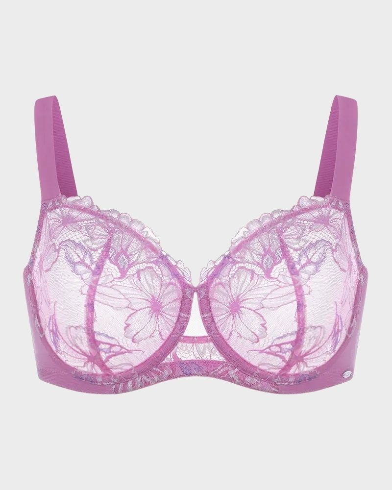 Shecurva™ Floral Lace Plus Size Unlined Minimizer Bra