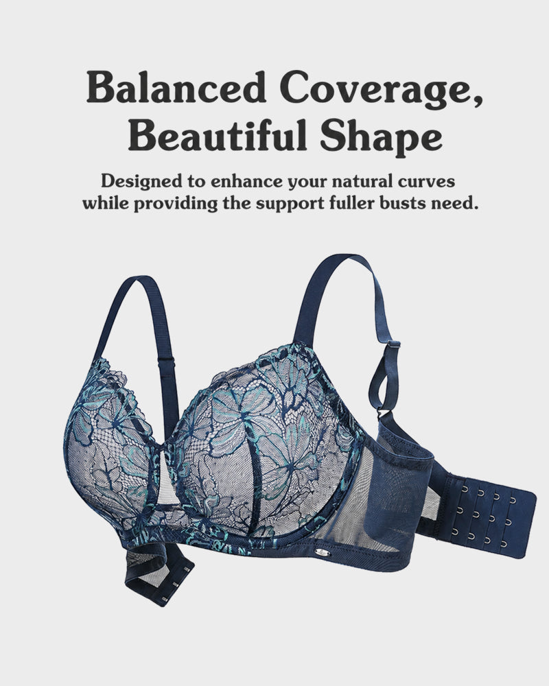 Shecurva™ Floral Lace Plus Size Unlined Minimizer Bra