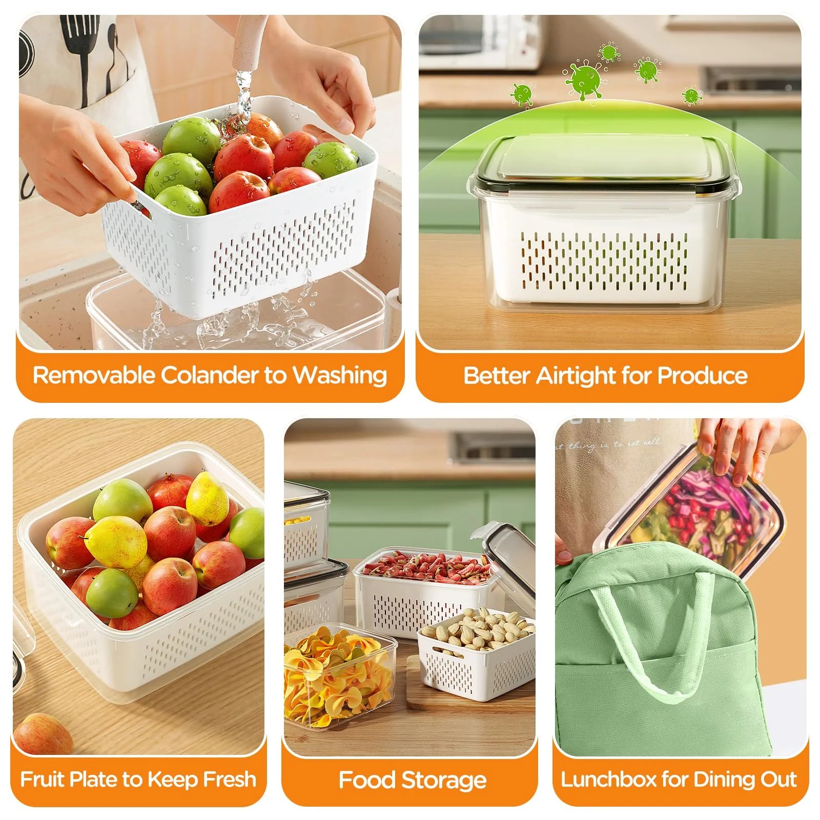 Food Storage Containers for Fridge with Removable Colander