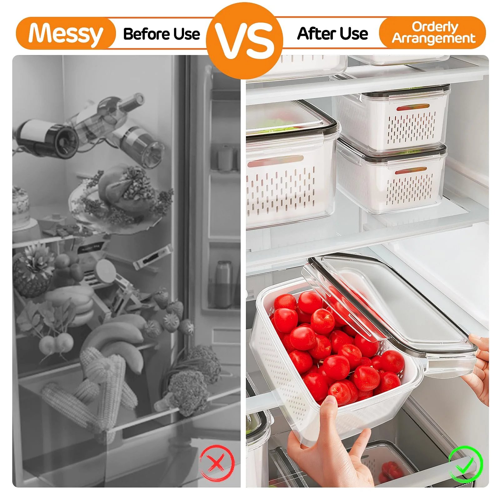 Food Storage Containers for Fridge with Removable Colander