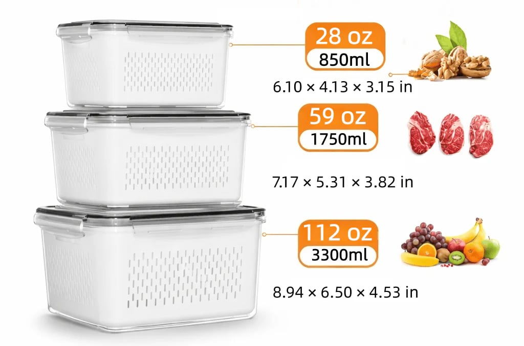 Food Storage Containers for Fridge with Removable Colander