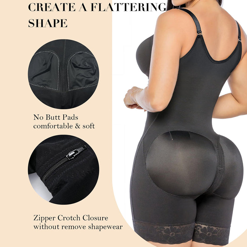 Fajas Colombianas shapewear  Tummy Control Butt Lifter Shaper with Zipper Crotch detachable shoulder strap