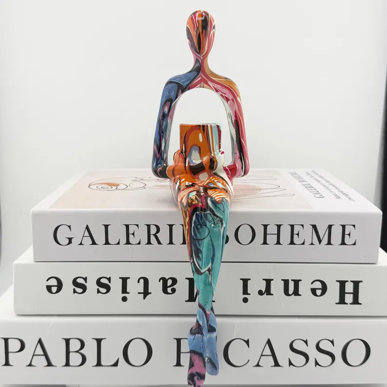 Abstract Pop Art Sculptures - Thinking, Reading & Hearing Figurines for Modern Desk and Bookshelf Decor