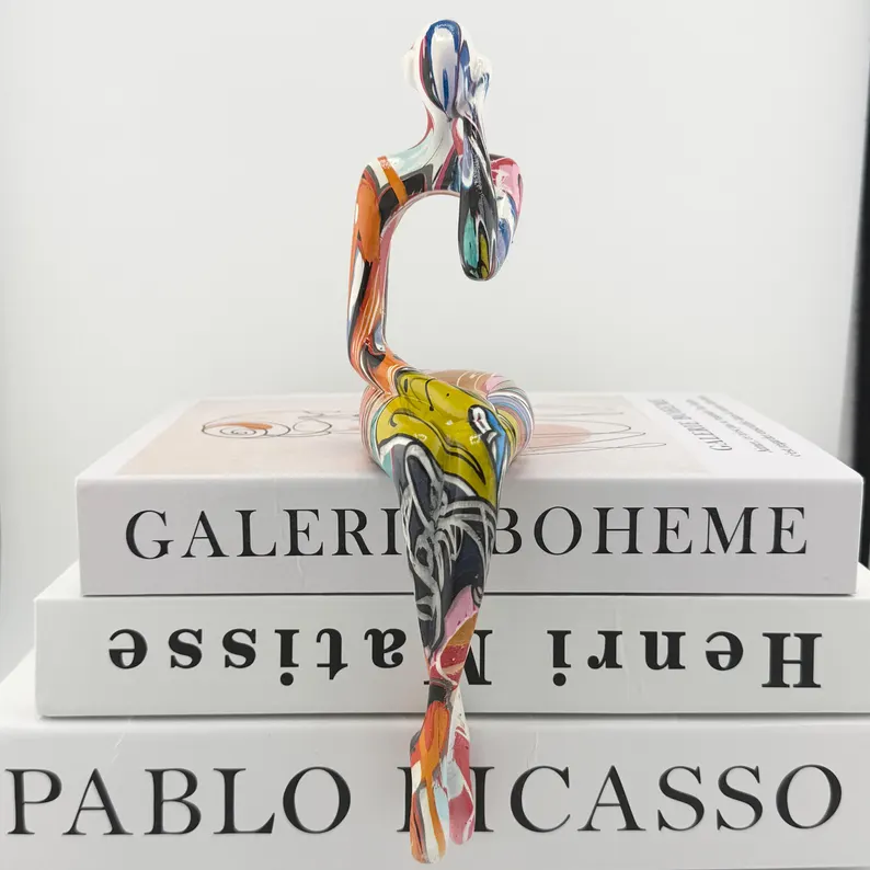 Abstract Pop Art Sculptures - Thinking, Reading & Hearing Figurines for Modern Desk and Bookshelf Decor