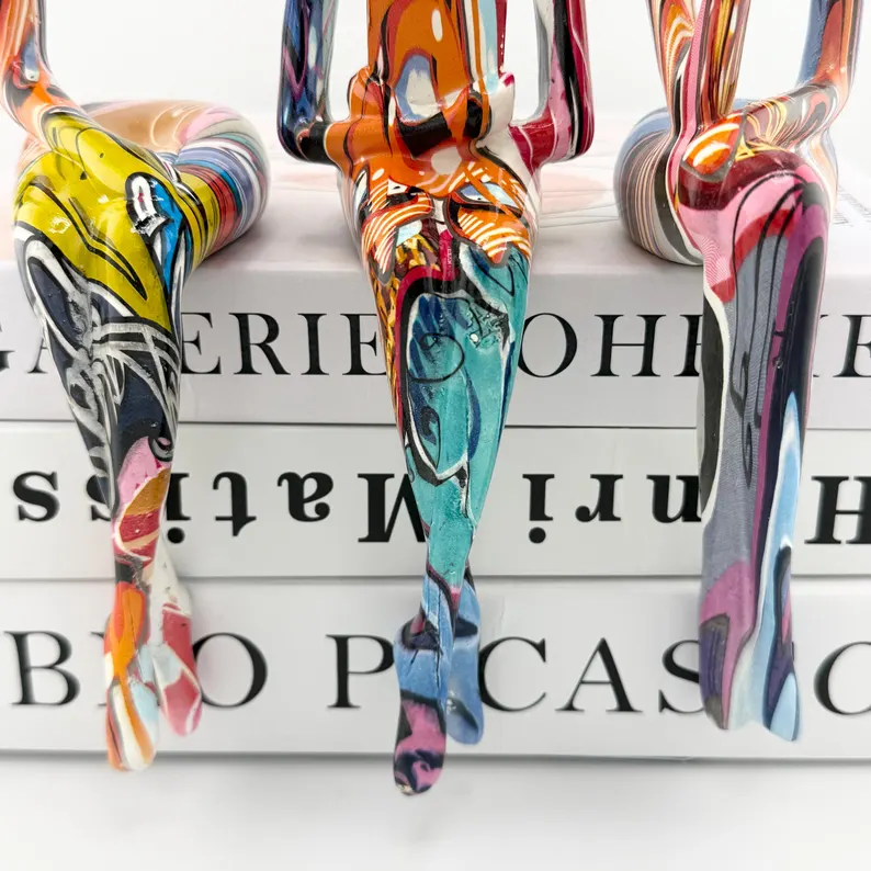 Abstract Pop Art Sculptures - Thinking, Reading & Hearing Figurines for Modern Desk and Bookshelf Decor