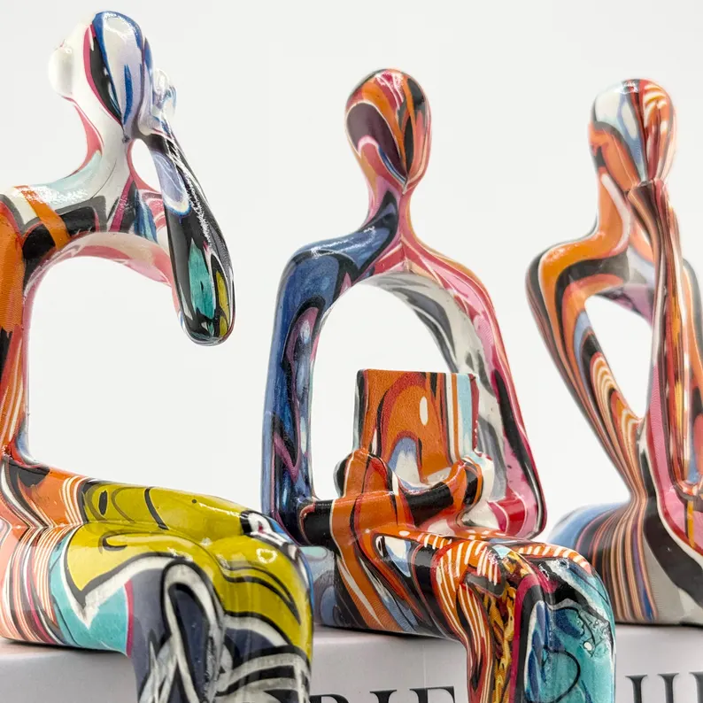 Abstract Pop Art Sculptures - Thinking, Reading & Hearing Figurines for Modern Desk and Bookshelf Decor
