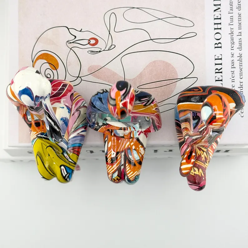 Abstract Pop Art Sculptures - Thinking, Reading & Hearing Figurines for Modern Desk and Bookshelf Decor