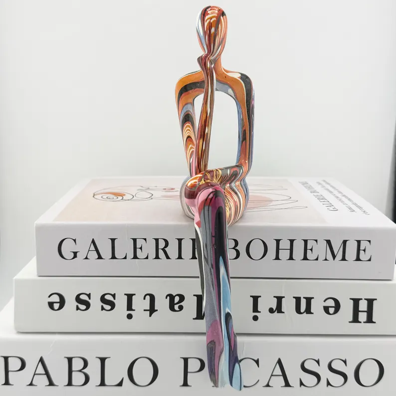 Abstract Pop Art Sculptures - Thinking, Reading & Hearing Figurines for Modern Desk and Bookshelf Decor