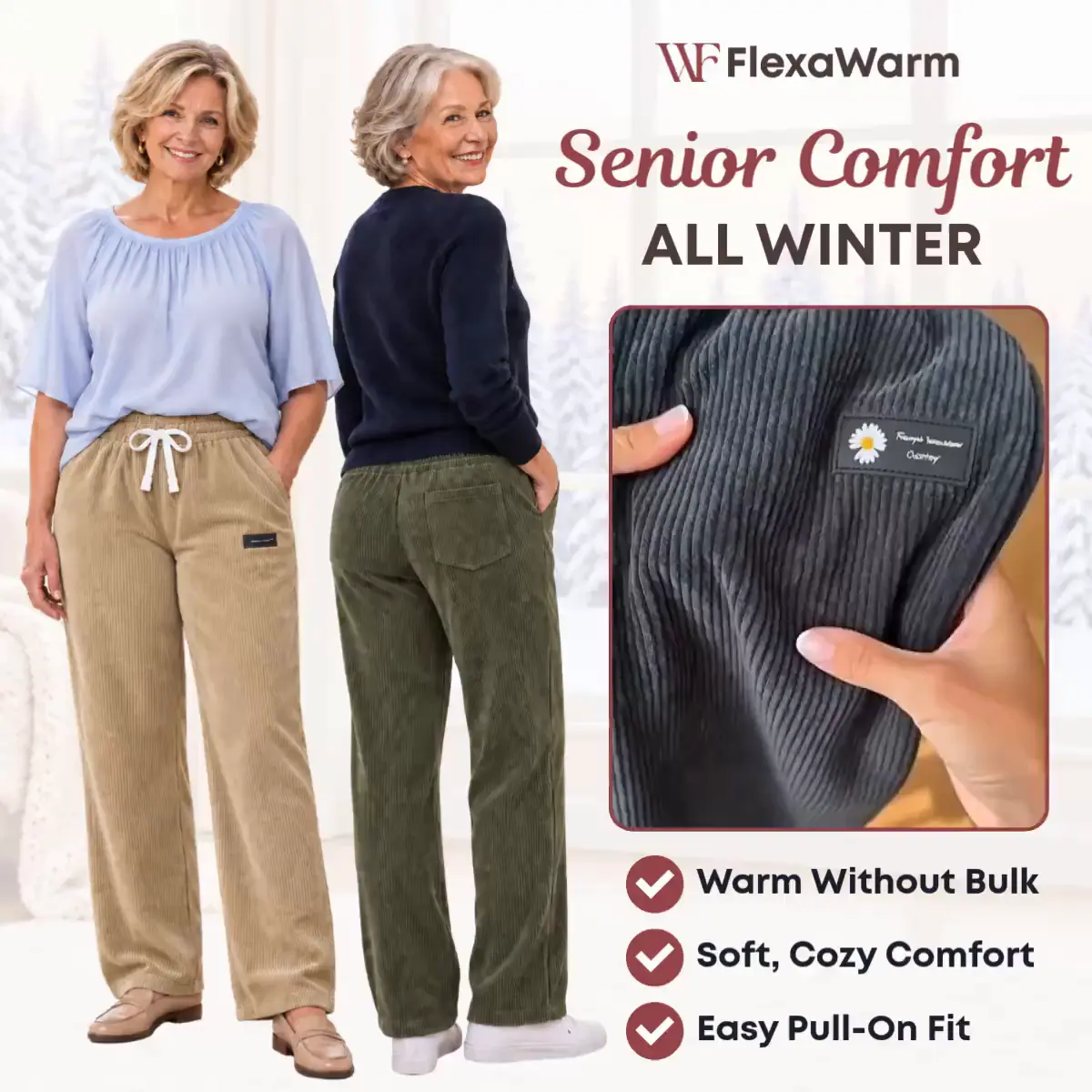 FlexaWarm - Cozy Stretch High-Waisted Corduroy Pants for Seniors