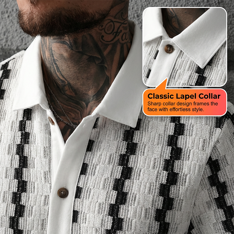 ✨Men's Short Sleeve Retro Geometric Knit Shirt🌿
