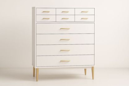 Cassettiera Alta Legno Bianco 10 Cassetti con Piedini Metallo Oro-Xenorital