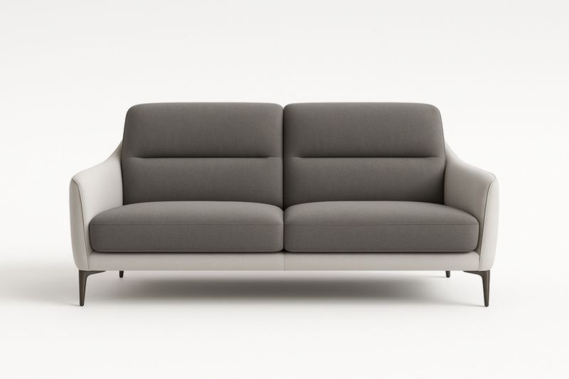Divano a due posti in tessuto grigio e bianco con struttura in metallo-Xenorital
