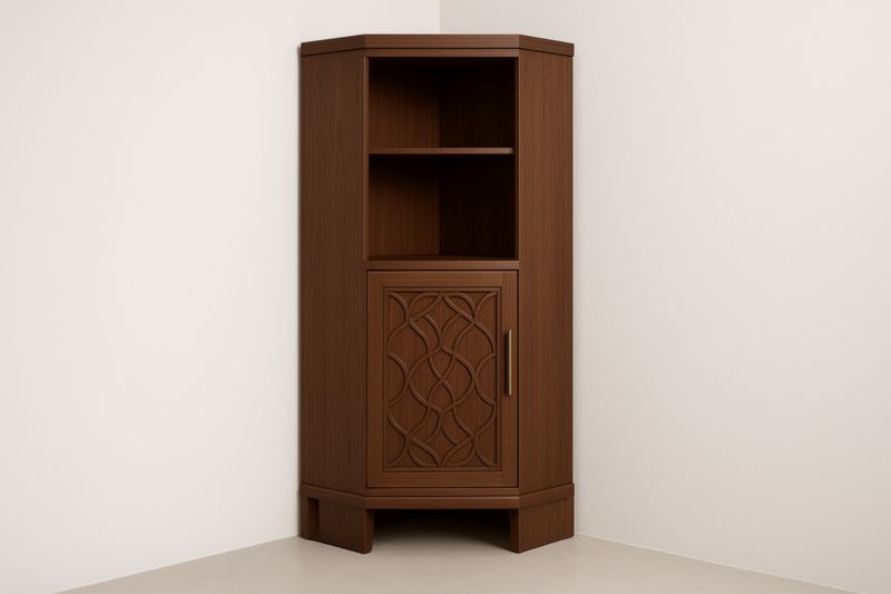 Angoliera in Legno Massello Marrone con Porta Intagliata-Xenorital