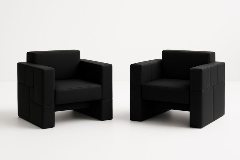 Set di 2 poltrone in pelle sintetica nera forma cubica-Xenorital