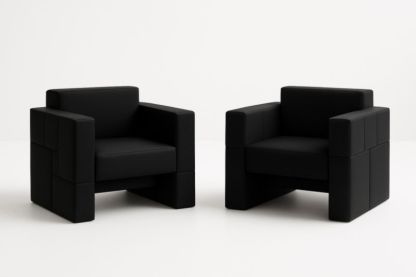 Set di 2 poltrone in pelle sintetica nera forma cubica-Xenorital