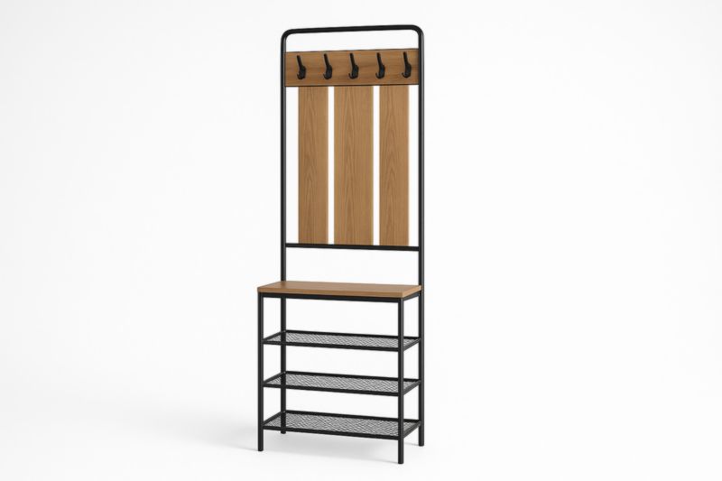 Appendiabiti con Panchina in Metallo e Legno MDF-Xenorital