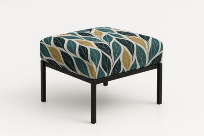Poggiapiedi quadrato in tessuto con foglie e telaio in metallo 45x45x45 cm-Xenorital