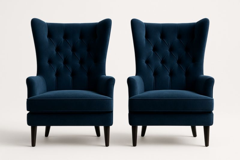 Coppia di Poltrone a Orecchioni in Velluto Blu-Xenorital