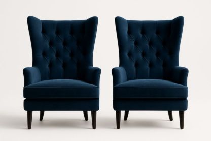Coppia di Poltrone a Orecchioni in Velluto Blu-Xenorital