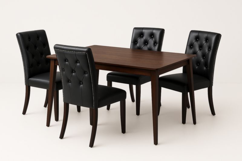 Set tavolo rettangolare in legno massello e 4 sedie in similpelle-Xenorital