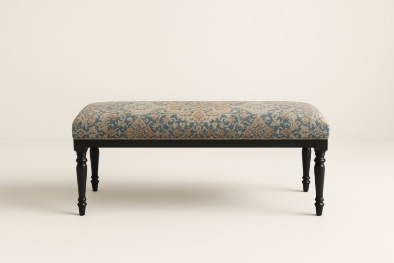 Panca imbottita in legno e tessuto jacquard blu/nero 120x45x45 cm-Xenorital