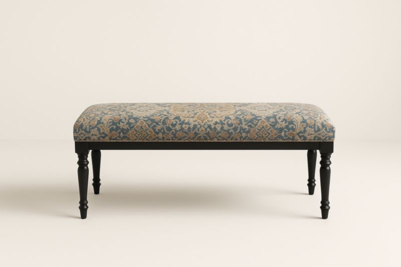 Panca imbottita in legno e tessuto jacquard blu/nero 120x45x45 cm-Xenorital