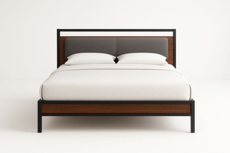 Letto matrimoniale metallo e legno con testiera imbottita-Xenorital