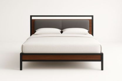 Letto matrimoniale metallo e legno con testiera imbottita-Xenorital