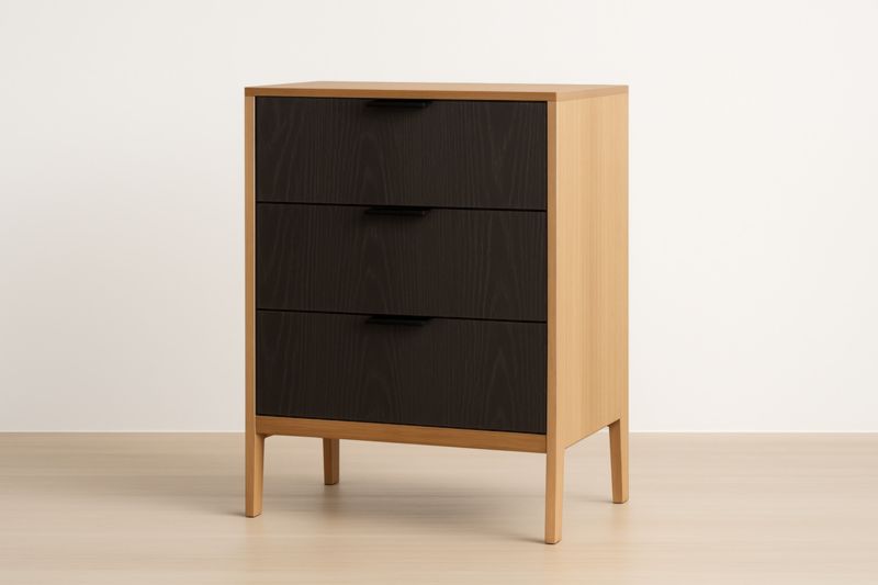 Cassettiera in Legno con Tre Cassetti in Composito Scuro-Xenorital