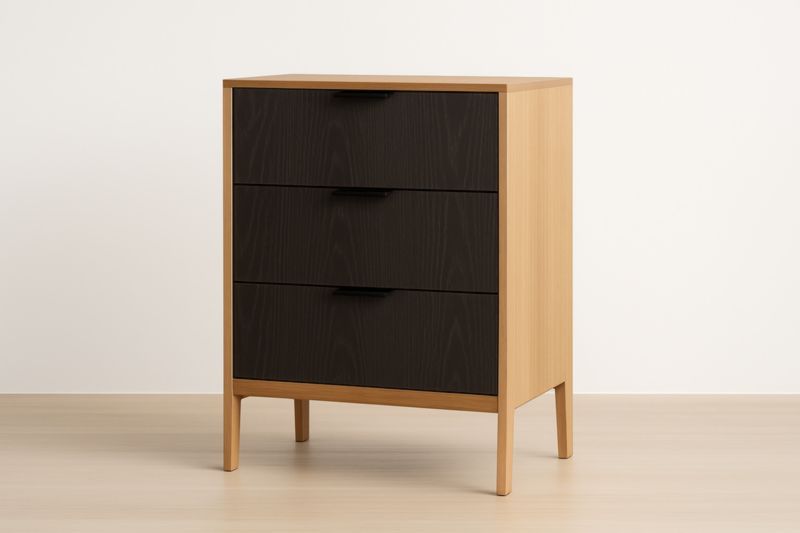 Cassettiera in Legno con Tre Cassetti in Composito Scuro-Xenorital