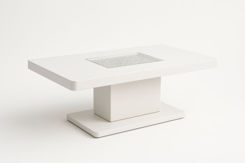 Tavolino da caffè rettangolare bianco MDF con inserto in vetro-Xenorital