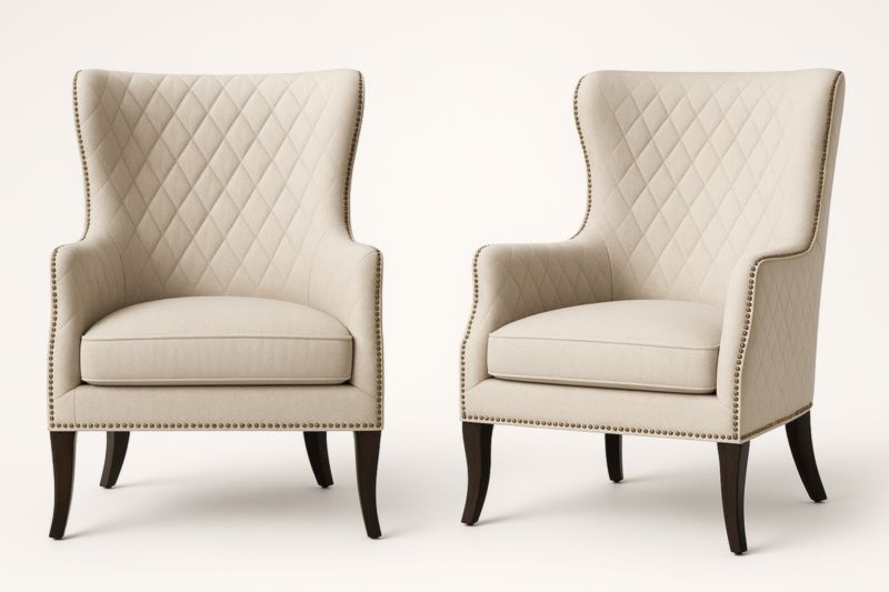 Set di 2 Poltrone in Tessuto Beige con Schienale Alto e Gambe in Legno 75x85x95 cm-Xenorital