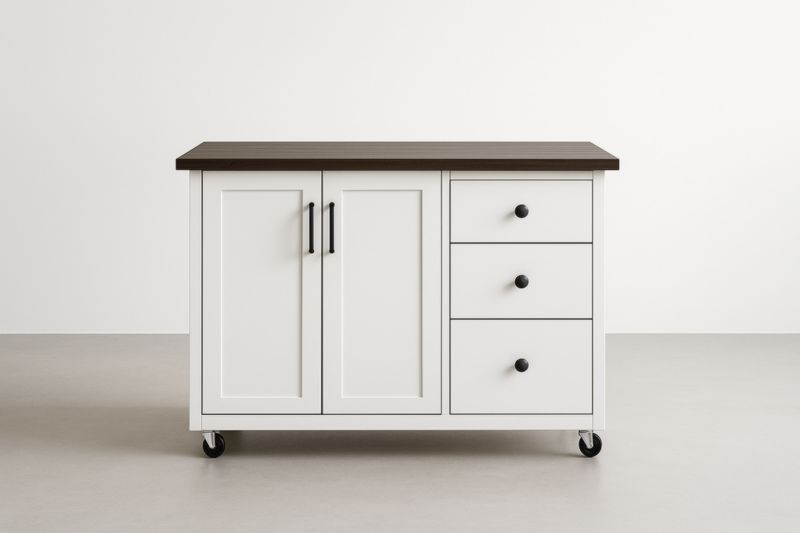 Carrello da Cucina Bianco Marrone con Ruote MDF 120x60x90cm-Xenorital