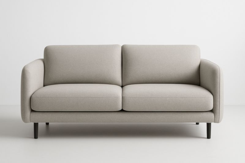 Divano due posti beige in tessuto con struttura in legno-Xenorital