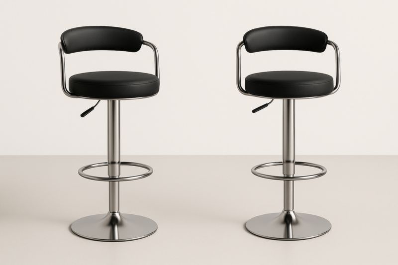 Set di 2 sgabelli da bar regolabili in acciaio inox e PU nero con schienale-Xenorital