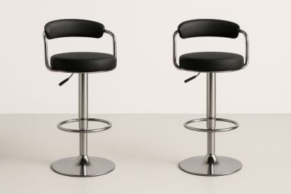 Set di 2 sgabelli da bar regolabili in acciaio inox e PU nero con schienale-Xenorital