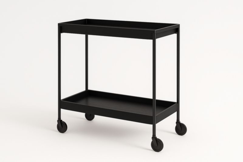 Carrello portavivande in metallo nero con ruote a due ripiani-Xenorital