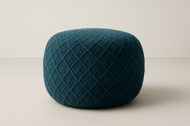 Pouf tondo blu petrolio tessuto con motivo intrecciato-Xenorital