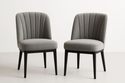 Set di 2 Sedie Grigie in Tessuto con Gambe in Legno-Xenorital