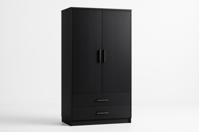 Armadio in Melamina Nero con Due Cassetti 180x80x50 cm-Xenorital