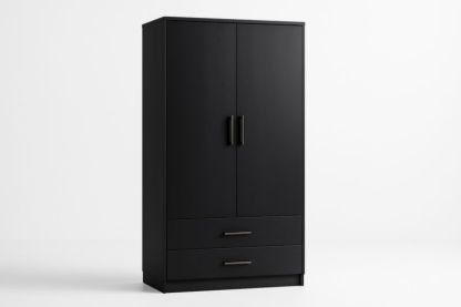 Armadio in Melamina Nero con Due Cassetti 180x80x50 cm-Xenorital