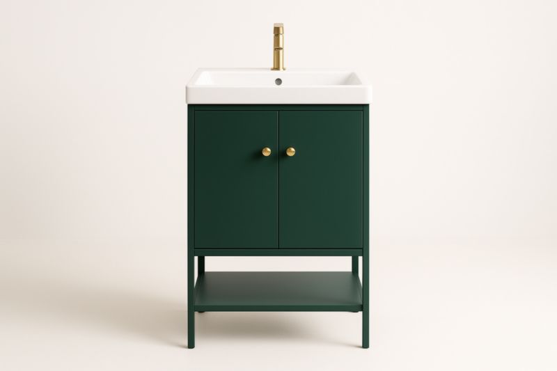 Mobile lavabo legno composito e ceramica 80x50x85 cm verde scuro con manopole dorate-Xenorital