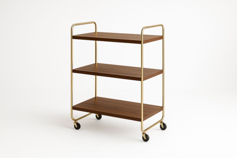 Carrello a 3 Ripiani in Noce e Metallo Dorato con Ruote-Xenorital