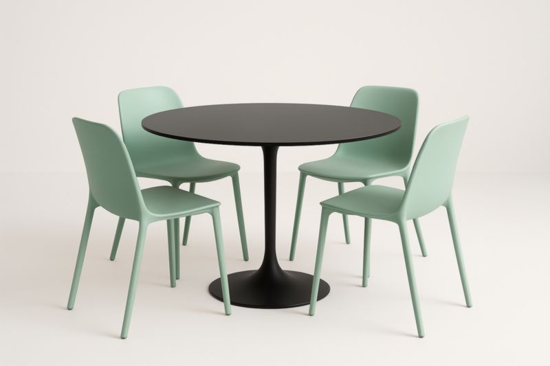 Set tavolo rotondo nero e 4 sedie verde menta in polipropilene-Xenorital