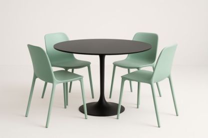 Set tavolo rotondo nero e 4 sedie verde menta in polipropilene-Xenorital