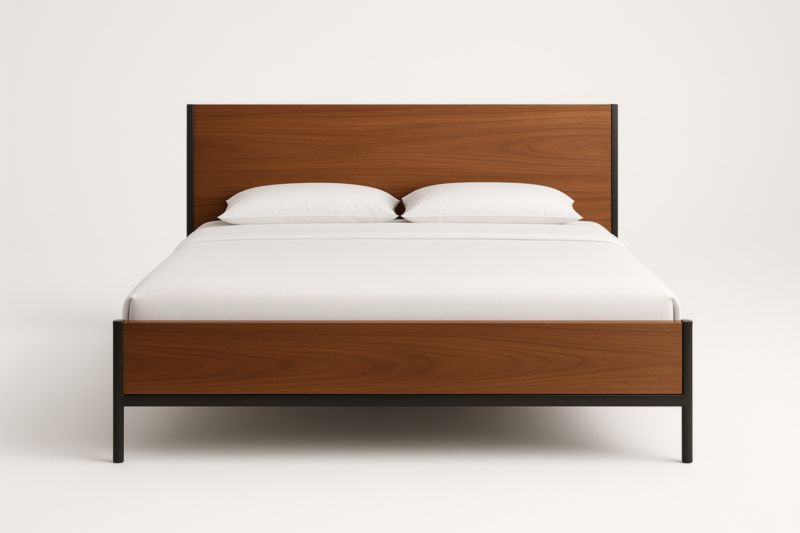 Letto Matrimoniale in Legno e Metallo con Struttura Nera 160x200 cm-Xenorital