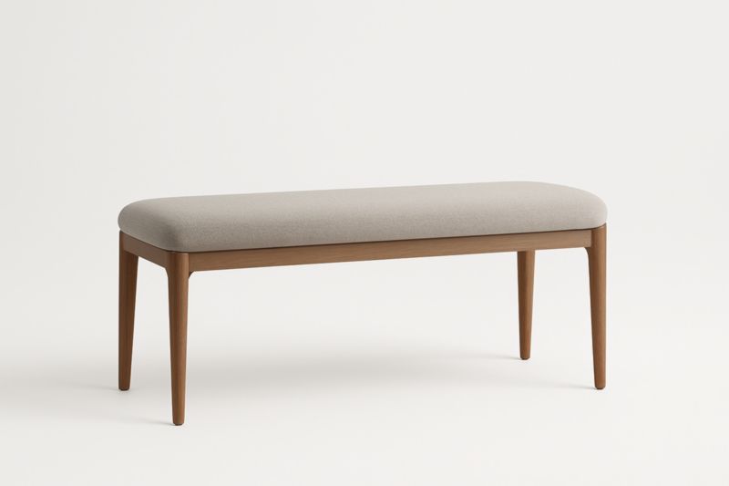 Panca rettangolare in legno massello con rivestimento in tessuto grigio-Xenorital